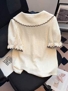 Resyla 新款女士法式彼得潘领短款甜美休闲衬衫 - 杏色 - 查看 2