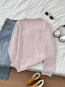 Elamini Suéter holgado de punto con puños y diseño bordado de langosta, estilo casual Y2K para mujer - Rosa - Ver 2