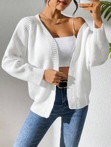 SHEIN PETITE Women's Solid Color Drop Shoulder Long Sleeve Loose Casual Cardigan, Autumn