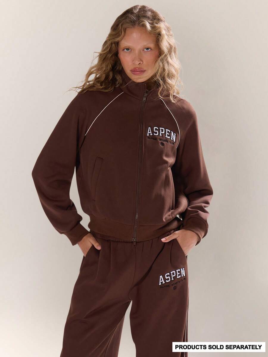 MUSERA Áo nỉ có khóa kéo, viền tương phản, thêu chữ 'Aspen', chỉ dành cho kỳ nghỉ trượt tuyết mùa đông, thư giãn trong kỳ nghỉ, phong cách thường ngày. - Nhiều màu - Xem 1