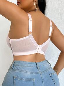 SHEIN Plus Size Floral Embroidered Fashion Pink Underwire Bra - Pink - View 2