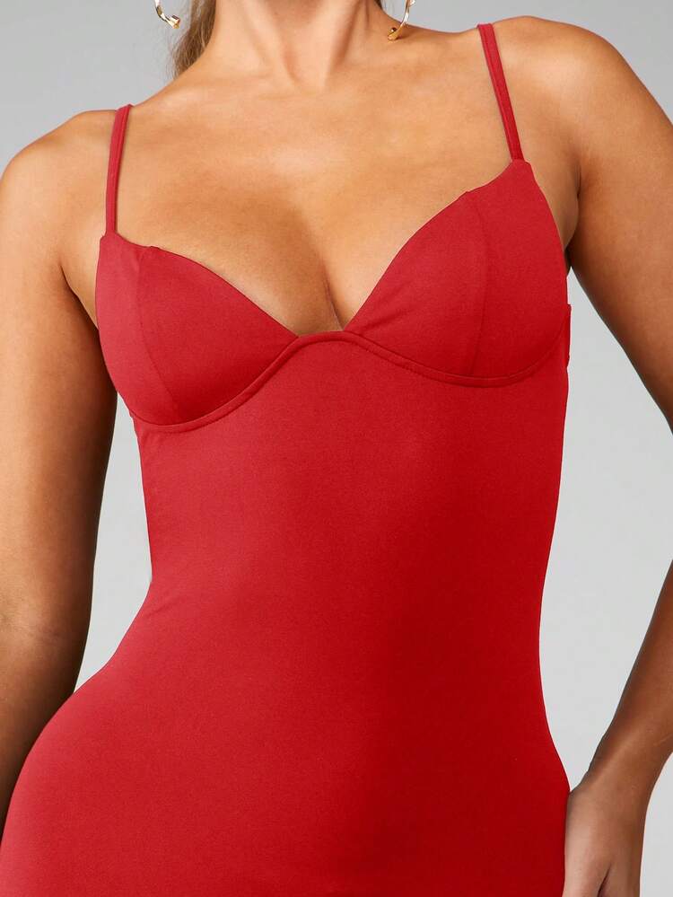 MISSGUIDED Sweetheart Neckline Midi Bodycon Dress With Spaghetti Straps And Empire Waist For Evening Party Formal Events