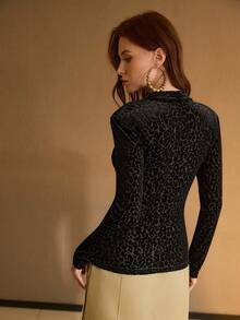 MOTF PREMIUM CAMISETA DE MANGA LARGA AJUSTADA CON ESTAMPADO DE LEOPARDO PARA MUJER - Negro - Ver 3