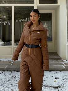 Muchica Bộ đồ liền thân ống rộng tay dài màu nâu có khóa kéo dành cho nữ, Thu/Đông - màu nâu - Xem 5