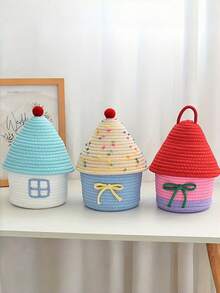 Joivida Bohemian Woven Fabric Storage Basket With Lid | Creative Cute Home Decor & Organizing Solution For Living Room Bedroom, Multi-Functional Sorting Bin/Box/Container, Open Storage Bins For Home Organization - Multicolor - View 4