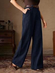 Anewsta 女士棕色灯芯绒长裤，独特设计，复古搭扣腰带，适合通勤、办公和休闲穿着，秋冬季款