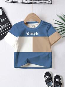 Áo thun tay ngắn cổ tròn đơn giản, giản dị cho bé trai, phù hợp cho mùa thu/đông, họa tiết khối màu cổ điển - Nhiều màu - Xem 2