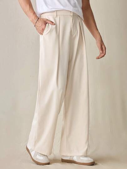 SWAVVY 男士纯色松紧腰直筒休闲梭织裤，纯色长款度假宽松休闲裤，适合送给老公、男朋友的礼物