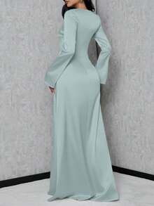 SHEIN Tall Women's Trumpet Sleeve Mermaid Dress - Dusty Blue - View 2