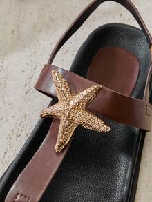 SHUZIA Women's Casual Comfy Gold Seastar Ornament Flat Sandals - Coffee Brown - View 6