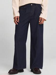 Musero Wide Leg Tailored Pleated Contrast Stitch Jeans Co Ord Denim Pants Only SPRING SUMMER Layering - Medium Wash - View 1