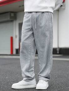 Manfinity Homme 休闲罗纹灰色男士运动裤 - 灰色 - 查看 5
