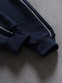 PAVTROS 年轻休闲撞色滚边时尚藏蓝色男士连帽衫套装 - 藏蓝色 - 查看 5