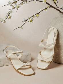 SHUZIA 女士优雅缎带系带平底凉鞋 - 白色 - 查看 6