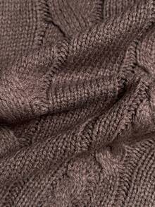 Elamini 女士复古麻花图案休闲百搭高领毛衣，咖啡棕色，冬季 - 咖啡棕 - 查看 5