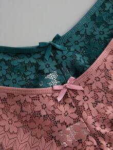 SHEIN Fantasy-Elegant Multicolor Lace Thongs With Plant Pattern And Contrast Trim For Women - Multicolor - View 8