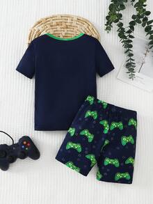 Young BoyVideo Game Glow-In-The-Dark Round Neck Short Sleeve Top And Shorts Pajama Set - Multicolor - View 4
