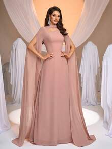 Aureia 优雅、浪漫、时尚、高贵的莲藕粉色雪纺A字连衣裙，优雅的派对礼服，婚礼宾客礼服，粉色连衣裙，时尚优雅的婚礼宾客礼服，伴娘礼服 - 藕粉色 - 查看 8