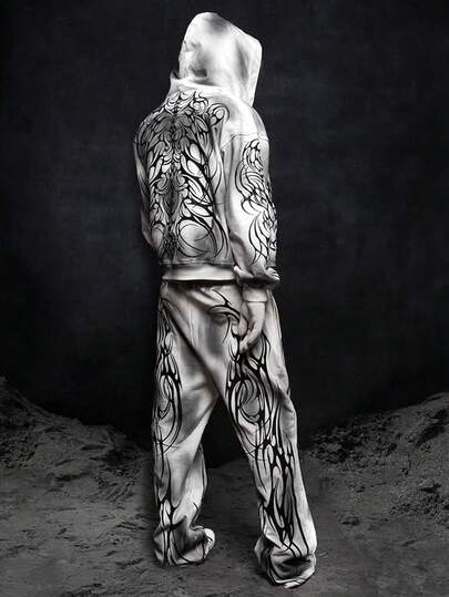 Anime Men's Casual Street Rock Style Hoodie And Pants 2 Pieces Set, Autumn/Winter