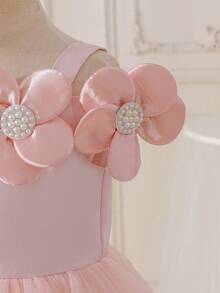 Glamorique Kids Abito senza maniche per bambine con decorazione floreale 3D in perline, tessuto in chiffon e raso a spalle scoperte, abito elegante di alta qualità per uso quotidiano, vacanze, matrimoni, feste di compleanno, esibizioni, principessa - Rosa - Visualizzare 7