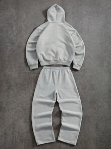 PAVTROS Conjunto de sudadera con capucha con cremallera y estampado de letras y pantalón de chándal con cordón en la cintura para hombre - Gris - Ver 5