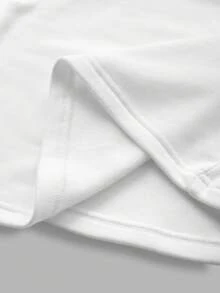 SHEIN BASICS Áo thun dài tay lót nhiệt in logo ngựa trắng đa năng, phong cách tối giản, thoải mái dành cho nữ, phù hợp cho mùa thu/đông - trắng - Xem 4
