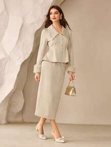 Modelyn Bộ trang phục hai mảnh thanh lịch và thời trang, thích hợp cho những chuyến đi chơi vào mùa thu/đông - Màu be - Xem 5