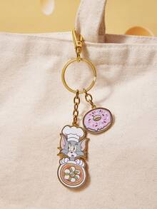 TOM & JERRY X SHEIN 1pc Cartoon Chef Donut Shaped Metal & Acrylic Keychain - Multicolor - View 4