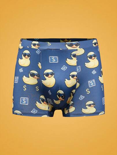 Black All-Over Print Sunglasses Duck Print Funny Novelty Boxer Briefs For Teens, Suitable For Daily Wear, Party, Club