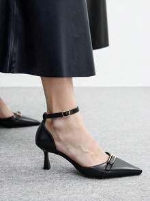 CUCCOO BIZCHIC Casual Minimalist Solid Color Stiletto Buckle Women Pumps For Christmas - Black - View 4