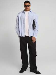 Musero 长袖纽扣式正式衬衫上衣 春夏叠穿胶囊衣橱 - 淺藍色 - 查看 5