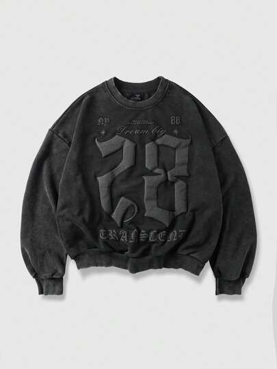 Men's Casual Letter Embossed Sweatshirt, Autumn