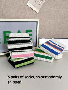 5 أزواج من الجوارب الرياضية الخارجية المنفذة للهواء للنساء، جوارب متعددة الاستخدامات متوسطة الطول مخططة، جوارب كاجوال مخططة مفصلة - متعدد الألوان - مشاهدة 5