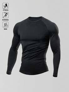 Acti Log 男士休闲纯色简约长袖T恤 - 黑色 - 查看 3