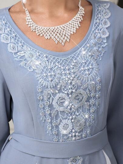 Al Najma Túnica turca de mujer de lujo bordada y con cuentas, y vestido maxi tradicional árabe