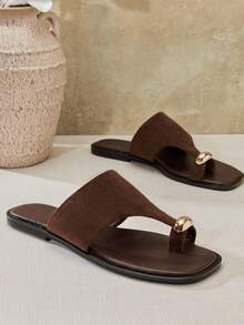 SHUZIA 女士户外平底凉鞋趾环套脚露趾拖鞋