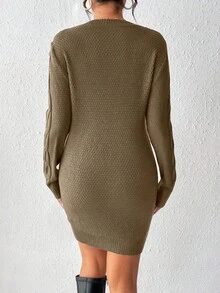 Rafferiza Women's Twist Knit Sweater Dress For New Year Clothes - Coffee Brown - View 2