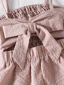 Genkimix Kids 女童连体衣，优雅休闲度假风，吊带修身蓝色编织连体衣，春夏款，适合户外度假 - 粉色 - 查看 4