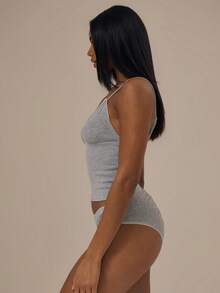 MUSERA ESSENTIALS Pointelle Picot Trim Ruched Full Brief Fall Autumn Winter  Cosy Lounge Underwear Lingerie Everyday Basics Essential - Light Grey - View 2