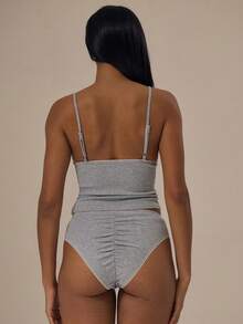 MUSERA ESSENTIALS Pointelle Picot Trim Ruched Full Brief Fall Autumn Winter  Cosy Lounge Underwear Lingerie Everyday Basics Essential - Light Grey - View 3