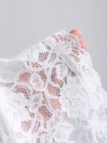 SHEIN Sweetro Sexy Backless Bowknot Lace Off Shoulder Long Sleeve Fitted T-Shirt, White, Spring/Autumn