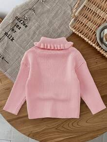 SHEIN LMoss Kids LMoss Cute And Versatile Milk White Simple High Neck Long Sleeve Sweater For Baby Girls, Autumn/Winter - Pink - View 2