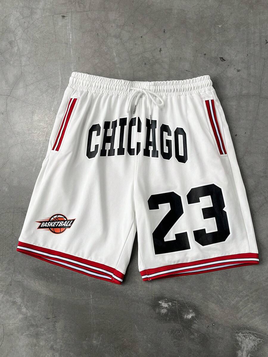 Manfinity Campus Court Quần short nam in chữ và số thường ngày, mùa hè - trắng - Xem 1