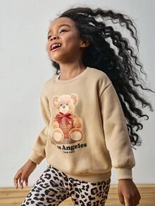 Maija Kids Maija Kids 两件套：女童卡通熊图案针织柔软圆领长袖套头卫衣和豹纹弹力腰喇叭裤 - 杏色 - 查看 6