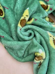 SHEIN Flannel Avocado Print Cozy Pajama Set For Big Girls - Green - View 4