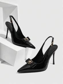CUCCOO SZL Tacones de mujer de punta fina y sin talón de unicolor minimalista - Negro - Ver 2