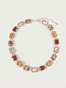 Glisma Chunky Jewelry Retro Light Luxury Rhinestone Studded Square Choker Necklace With A Sense Of Luxury, Court Style Elegant, Niche And Exaggerated Collarbone Necklace For Women - Gold - View 4