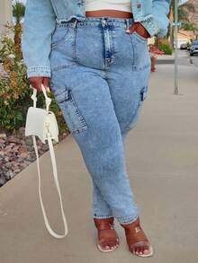 Truni EZwear Jeans in Große Größen, lässig, schmal, dehnbar, hellwaschbar in Blau mit Klapptasche