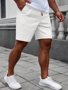 Manfinity Homme Men's Casual Solid Color Drawstring Waist Shorts, Summer - White - View 3