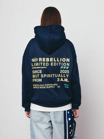 SURIMA 休闲简约藏蓝色连帽长袖宽松加厚卫衣，女士款，适合秋冬季穿着